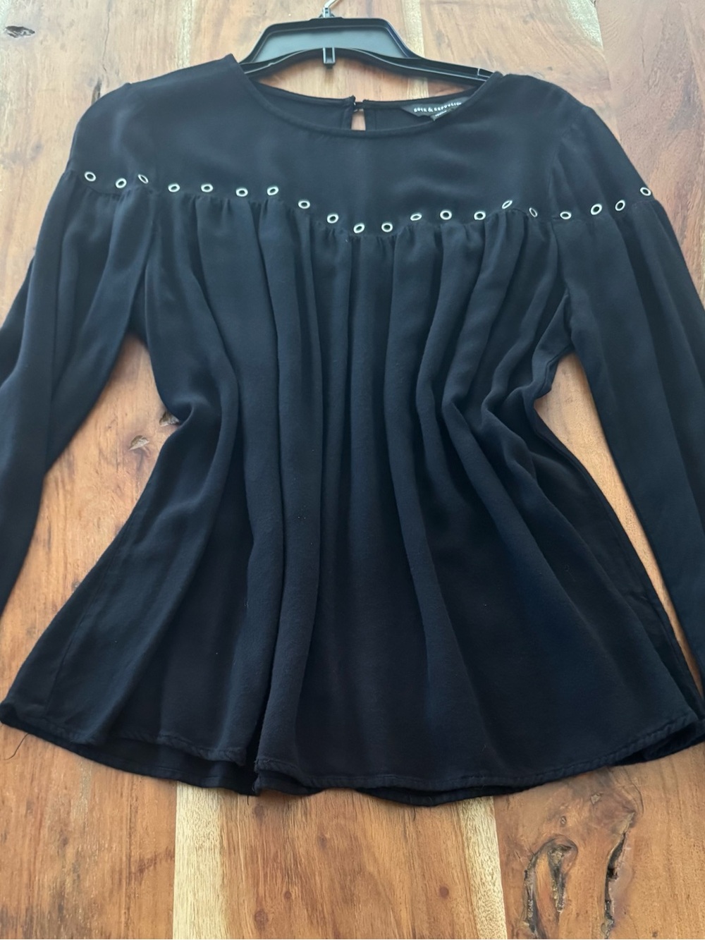 Rock & Republic Black Silver Grommet Accent Blouse